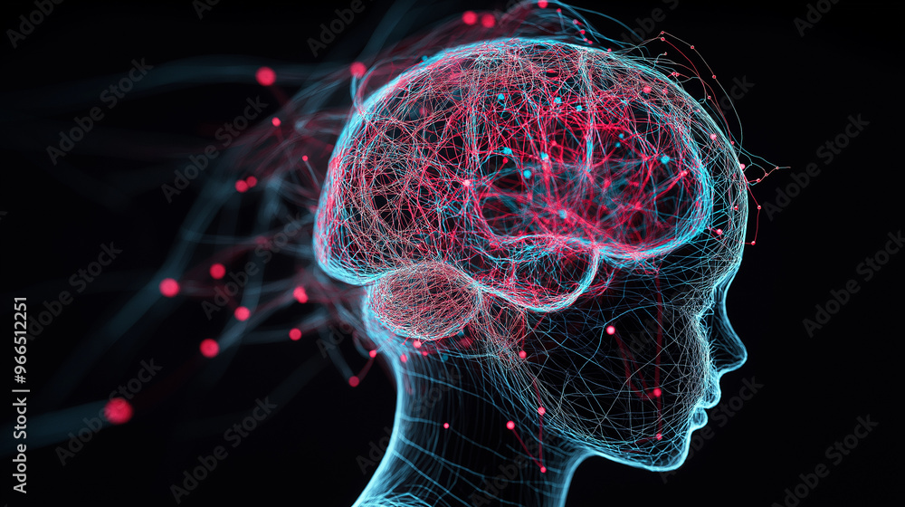 Poster an educational visualization showing a childâs brain with active, brightly colored neural pathways