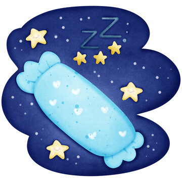 recommend clip art: Good night stars moon pillow and clouds in the blue sky.