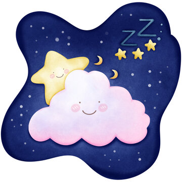 recommend clip art: Good night stars moon pillow and clouds in the blue sky.