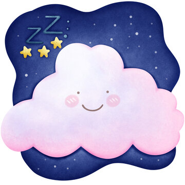 recommend clip art: Good night stars moon pillow and clouds in the blue sky.