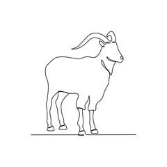 One continuous line drawing of Goat vector illustration. Goats are highly social animals. Animal themes design vector with simple linear style concept. Good design for education presentation purpose.
