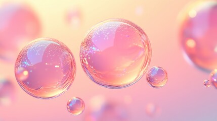 Abstract Pastel Bubbles on Soft Gradient Background with Dreamy Light Effects, Pink and Orange Tones