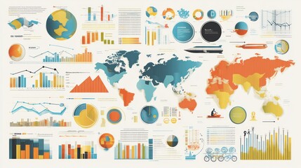 Obraz premium A Collection of Colorful Charts and Graphs Depicting Global Data and Statistics