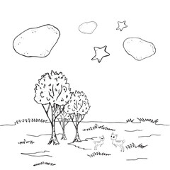 Graphic deer. Hand draws graphic illustrations on a white background. Graphic deer for design