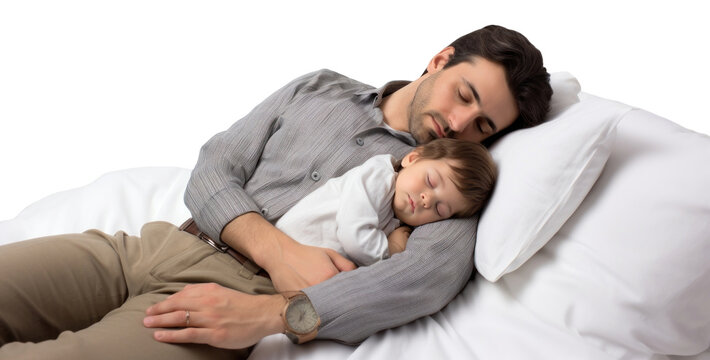 Father sleeping toddler adult.