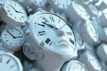 Anxiety builds as a figure made of clocks reflects the overwhelming pressure of deadlines and time...