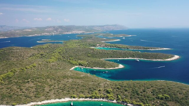 Panoramic View of Pakleni Otoci and Vinogradi&scaron;će Bay. Pakleni islands aerial view.
