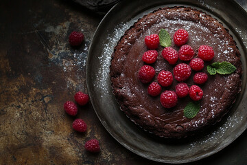 Chocolate cake with raspberry on top generative AI