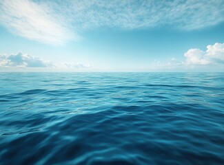 Obraz premium Blue sea or ocean water surface and underwater with sunny and cloudy sky 