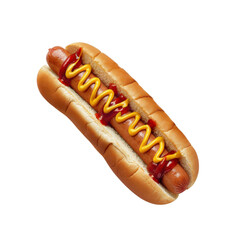 Classic hot dog with mustard and ketchup on a bun. Ideal for food blogs, restaurant menus, and culinary photography.