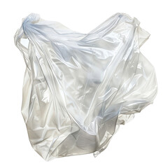Fototapeta premium Crumpled white plastic bag isolated on a white background, showcasing its texture and translucency.