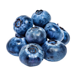 Fresh blue blueberries stacked together in a close-up shot, showcasing their texture and rich color against a white background.