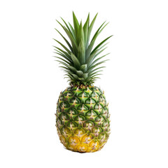 Fototapeta premium Fresh whole pineapple with vibrant green leaves and golden yellow skin. Perfect for tropical themes, healthy eating, and refreshing recipes.