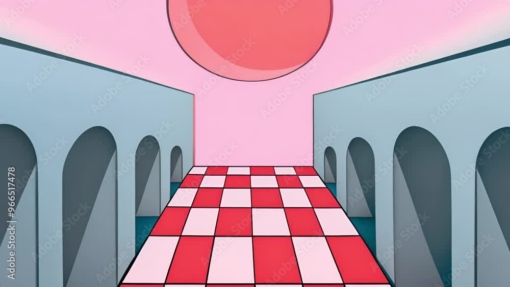 Poster geometric shapes and patterns animation with arches and large red circle