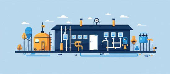 Fototapeta premium Detailed of an industrial complex featuring various factory buildings utility infrastructure like pipework and storage tanks