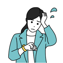 時計を気にして焦るビジネスウーマンのイラスト