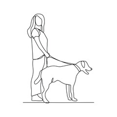 One continuous line drawing of the people is play with their pet carrying it as vector illustration. Playing with dog activity illustration in simple linear style vector concept. Animal themes design.