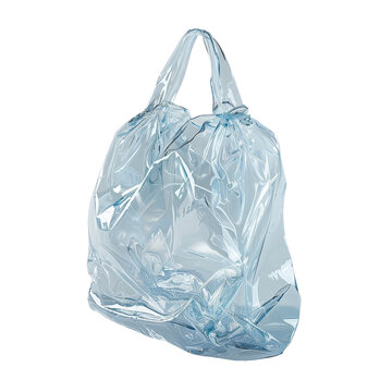 Transparent crumpled plastic bag on a white background, isolated. Perfect for themes of pollution, waste, and recycling.