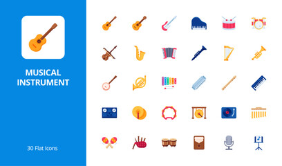 Musical instrument flat icon set