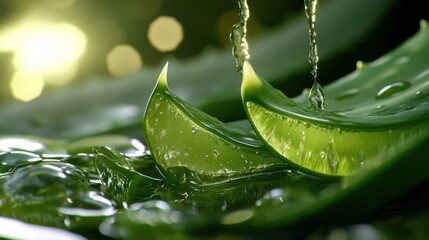 Fototapeta premium Aloe Vera Plant With Droplets of Water