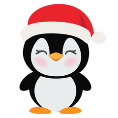 Cute little Christmas penguin  vector cartoon illustration