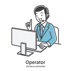 インカムでお客様の対応をするコールセンターのオペレーターの男性