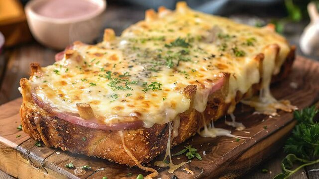 Croque monsieur on the table moves with smoke around