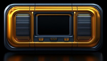 Futuristic Gold and Black Television with Blank Screen