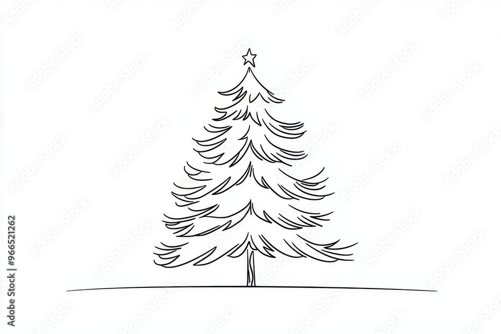Wall mural an illustration of a fir tree drawn with continuous lines. this black and white design is set agains