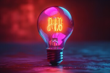 A glowing light bulb with the letters "AI" inside, illuminated in a pink and blue light.