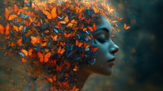 Woman with Butterflies Digital Art