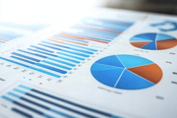 Many charts and graphs. Reflection light and flare.　Concept image of data gathering and statistical working.