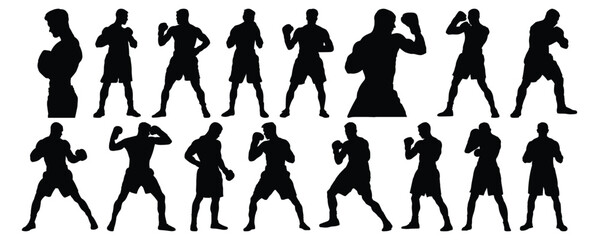 Boxing silhouettes set, sport pack of vector silhouette design, isolated background