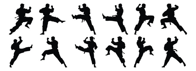 Fighter silhouettes set, warrior pack of vector silhouette design, isolated background