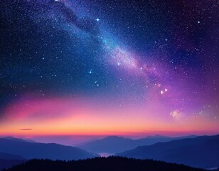 Obraz premium Starry sky with a mountain range and a colorful sky