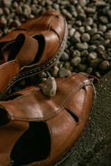 Brown leather men's shoes brown at a flea market in Germany