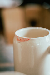 Red lipstick mark on beer glass during Oktoberfest