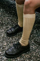 Vintage socks and shoes on a boy in Germany