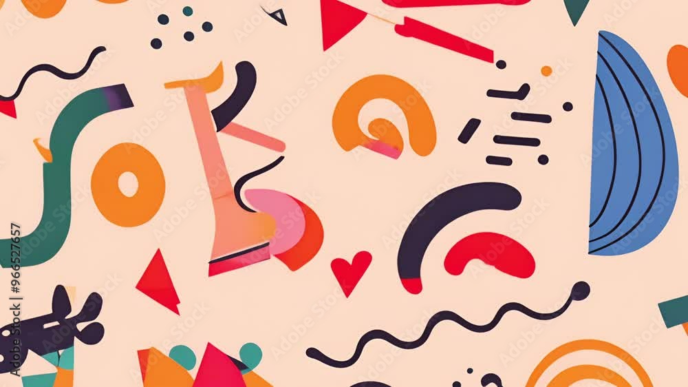 Poster abstract shapes and patterns animation with vibrant colors on beige background