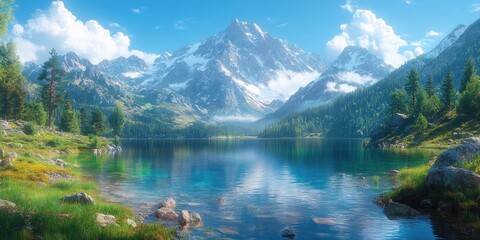 Majestic Mountain Range Reflecting in a Tranquil Lake