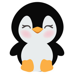 Cute little sitting penguin  vector cartoon illustration