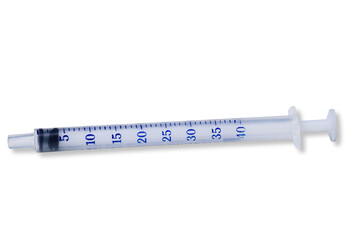 40ml clear plastic needleless syringe isolated on white background