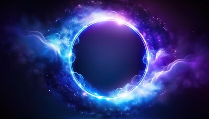 Obraz premium A round frame with a glowing blue light inside