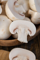 fresh, not cooked mushrooms, white champignons