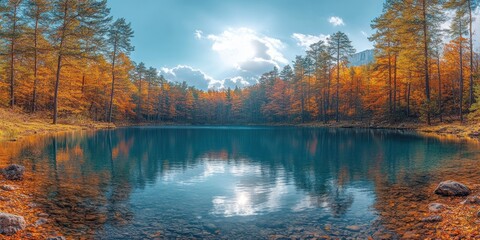 Serene Autumn Lake Surrounded by Vibrant Trees