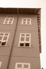Windows on the building. Sepia. Vacation street photo