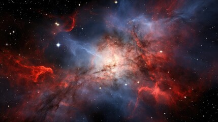 Fototapeta premium A breathtaking cosmic landscape, showcasing a vibrant nebula with swirling clouds of gas and dust, illuminated by distant stars.