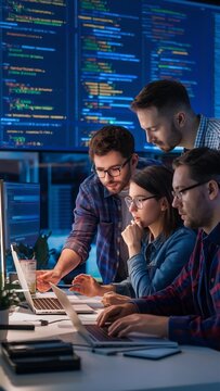 Team of software developers collaborating on code