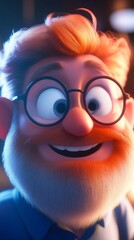Obraz premium Smiling cartoon character with glasses, close-up. Animation and design concept