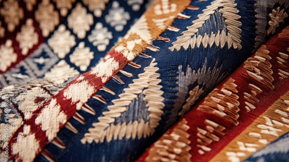 Poster a close-up shot of a colorful fabric with intricate patterns.